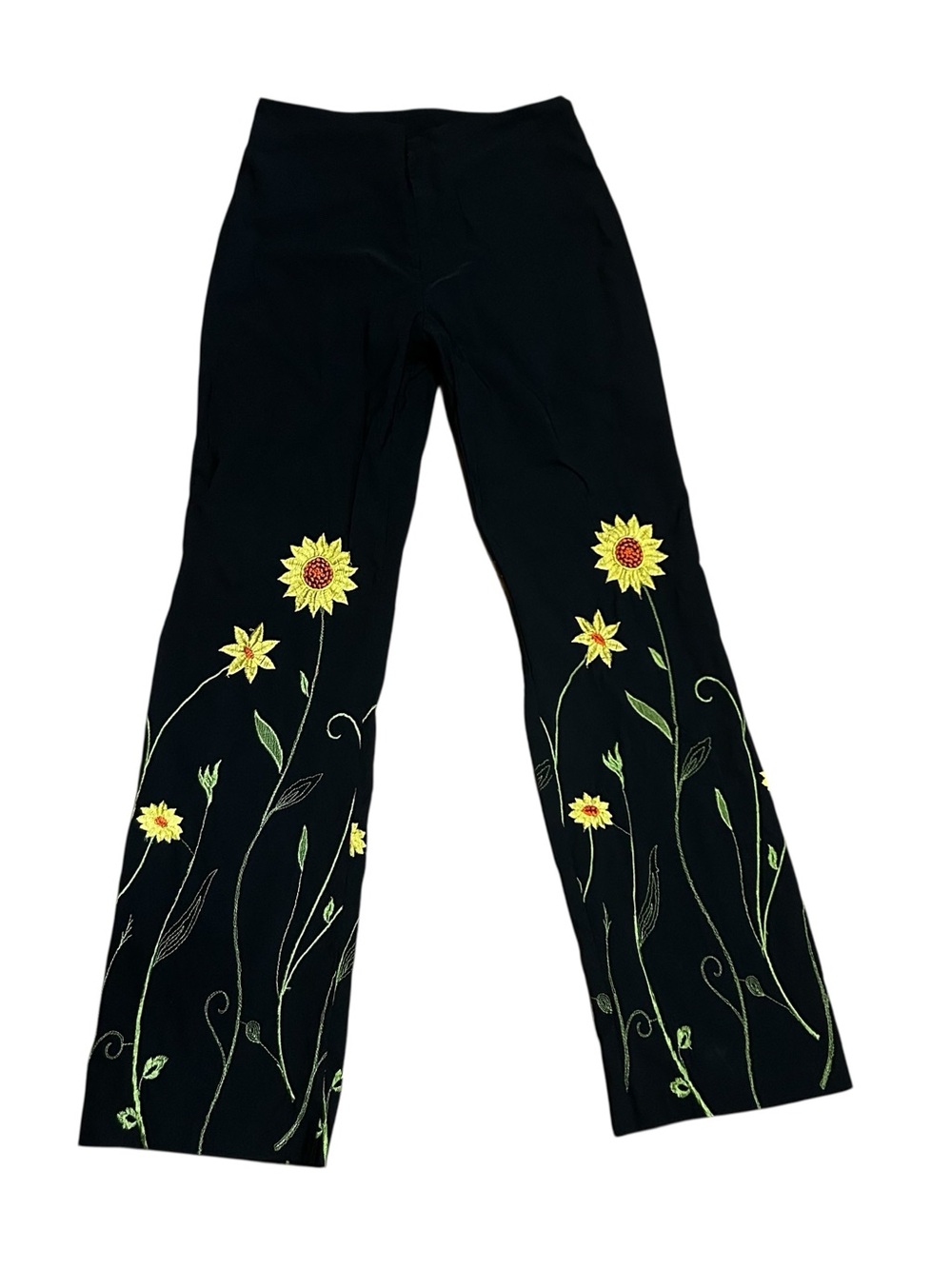 Vintage Cache Black Pants Embroidered Floral Flowers Size Medium